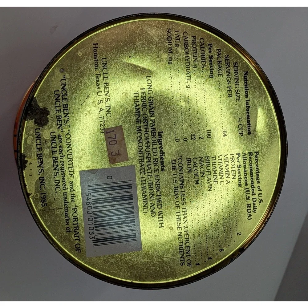 Uncle Ben's Rice Tin Vintage 1985 4lb Tan Orange Advertising Kitchen Canister